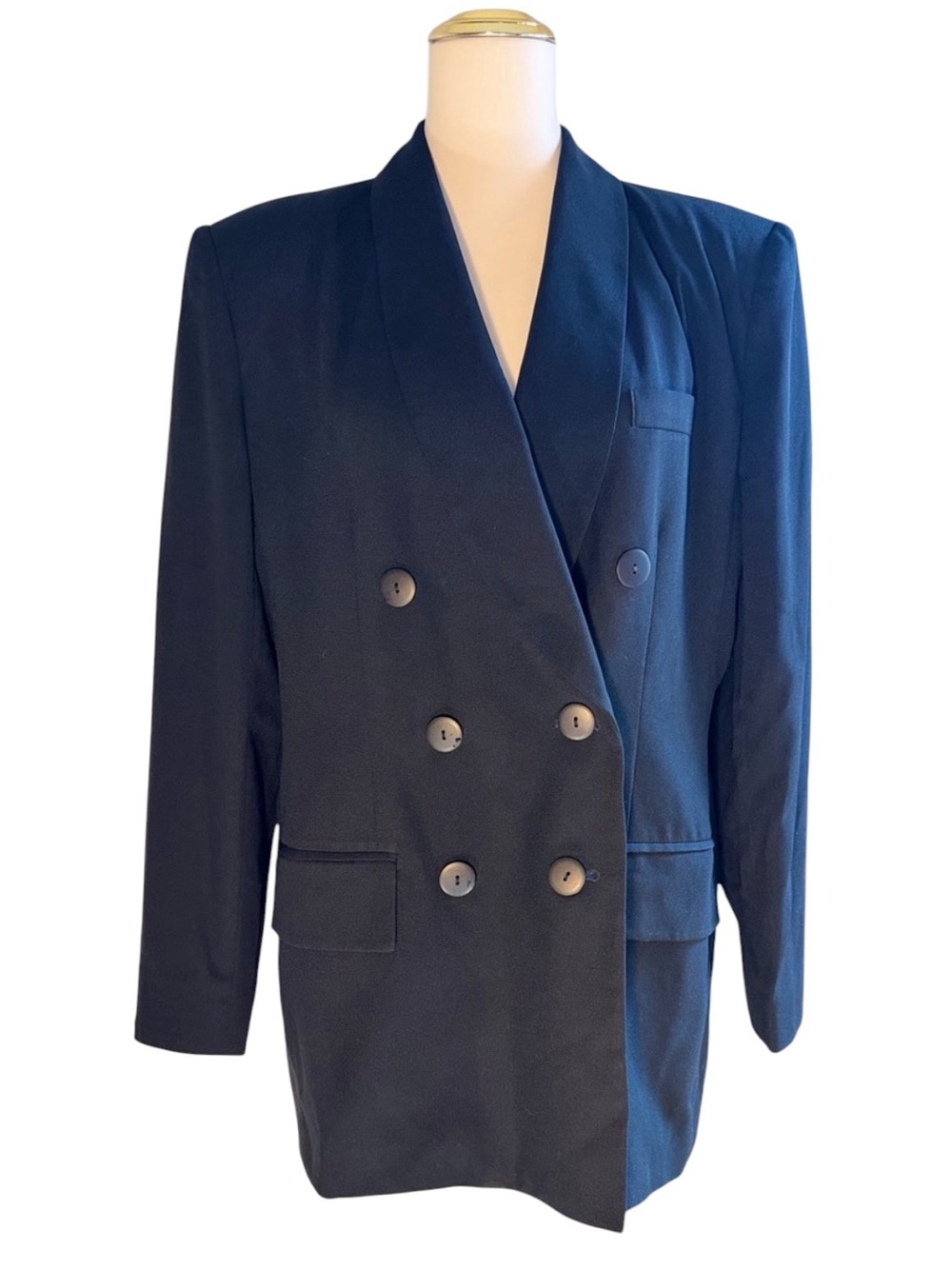 Vintage Oleg Cassini Double-Breasted Black Blazer
